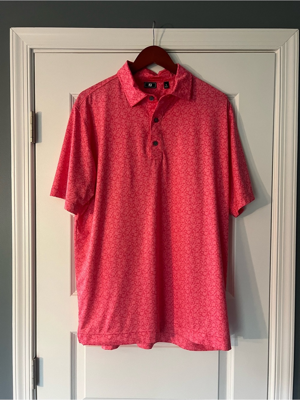 FootJoy Coral Pink Short-Sleeve Polo with Tonal Pattern